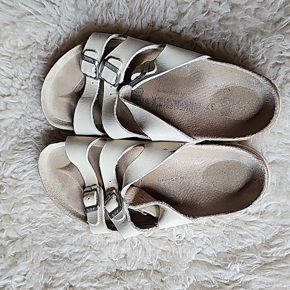 Off white three strap Birkenstock sandals size 37 - Picture 2 of 6